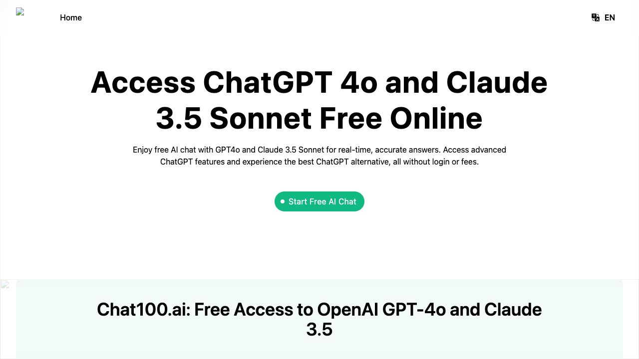 Chat100.ai: Free ChatGPT 4o and Claude 3.5 Sonnet cover