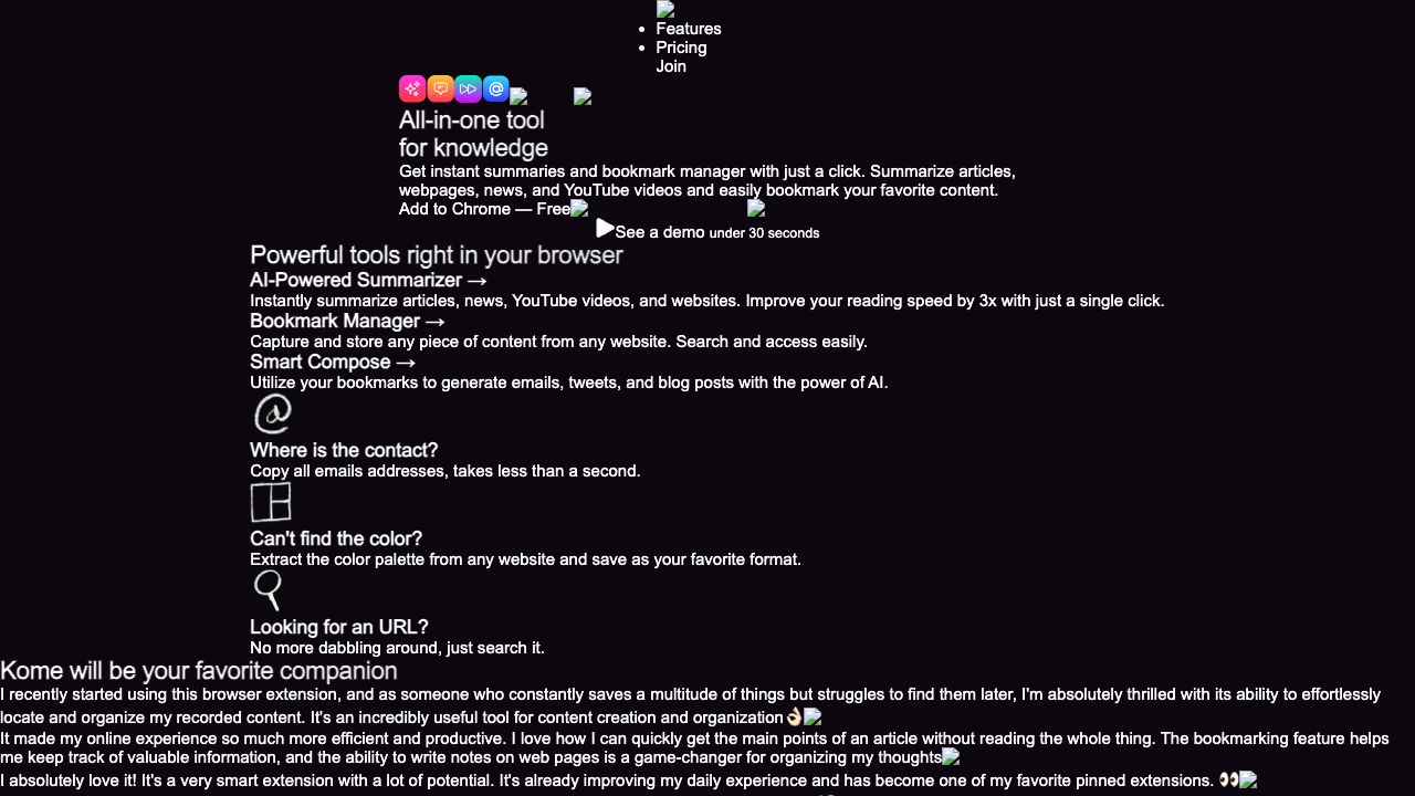 Kome: AI Summary and Bookmark Extension cover